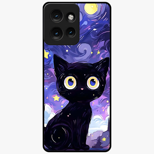 Abstract Cat Art Glass Case showing flat back view with artistic cat illustration and glossy glass finish.