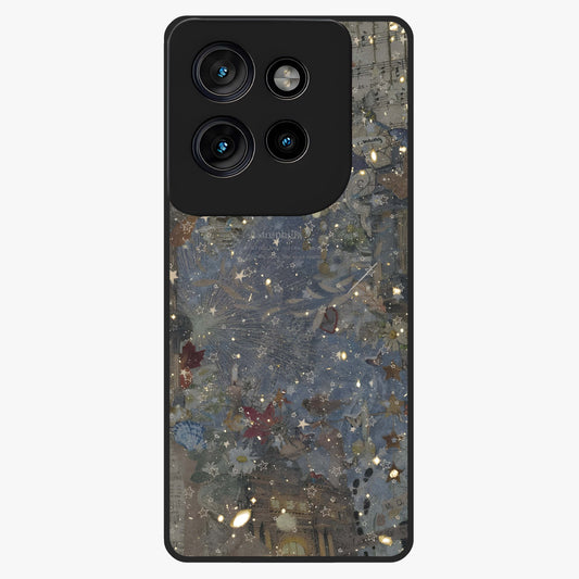 Aesthetic Astrolophia Glass Case showing flat back view with dreamy aesthetic design and glossy glass finish.