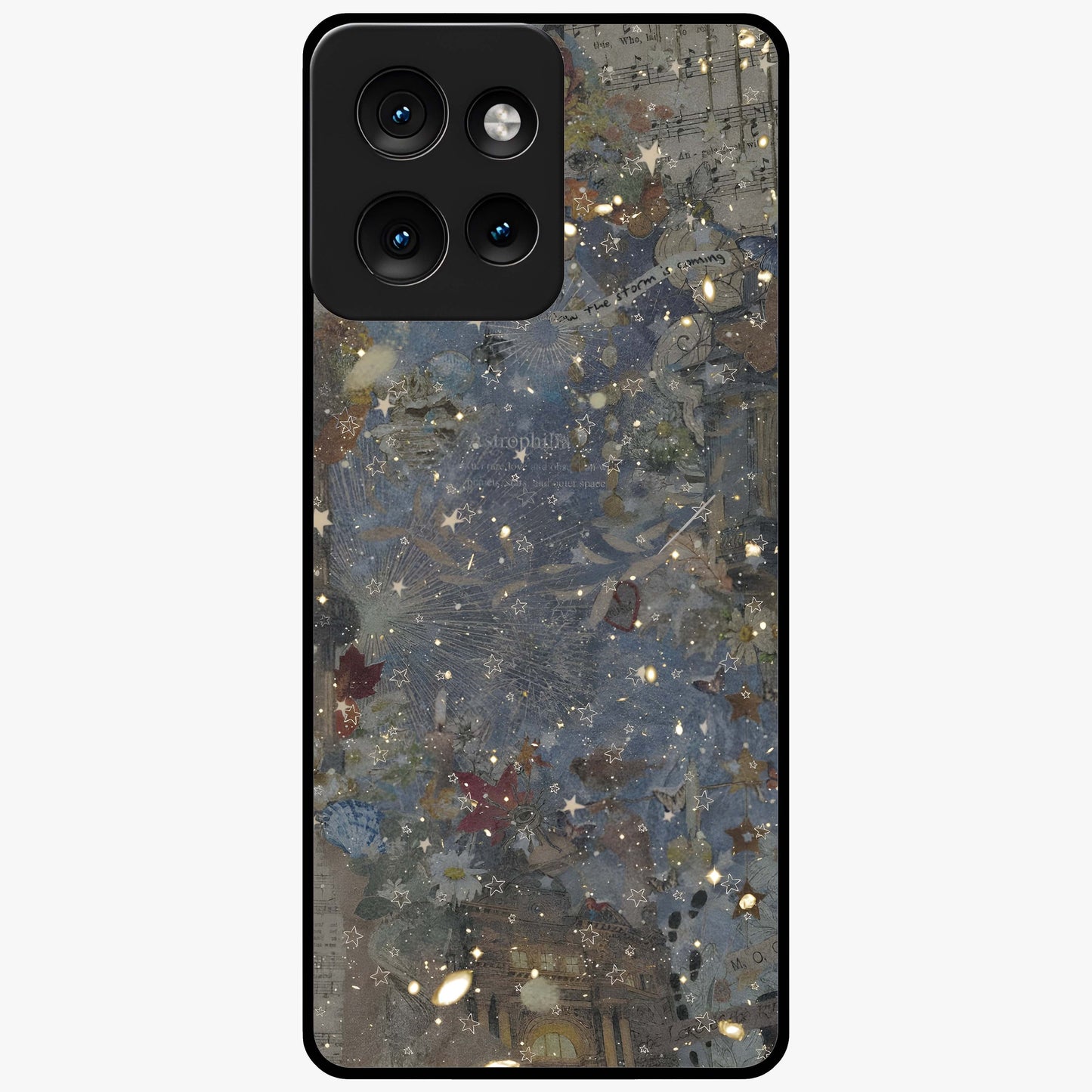 Aesthetic Astrolophia Glass Case showing flat back view with dreamy aesthetic design and glossy glass finish.