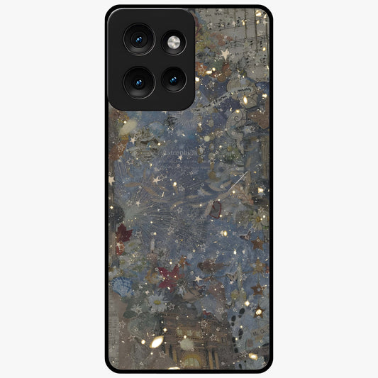 Aesthetic Astrolophia Glass Case showing flat back view with dreamy aesthetic design and glossy glass finish.