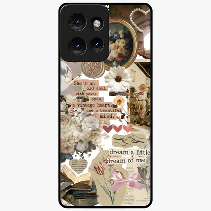 Aesthetic Brown Vintage Collage Glass Case showing flat back view with retro collage artwork and glossy glass finish.