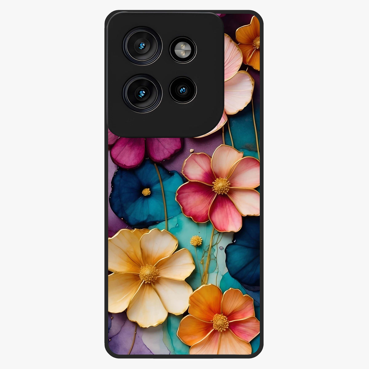 Artlyn Grace Flower Pattern Glass Case showing flat back view with elegant floral pattern artwork and glossy glass finish.