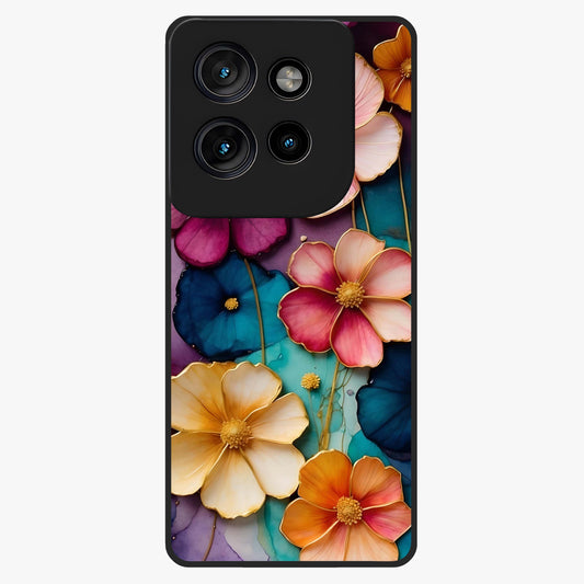 Artlyn Grace Flower Pattern Glass Case showing flat back view with elegant floral pattern artwork and glossy glass finish.