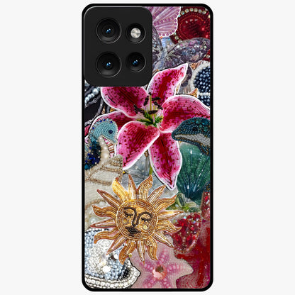 Beaded Garden Fantasy Glass Case showing flat back view with dreamy garden bead artwork and glossy glass finish.