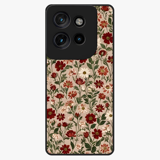 Biege Flower With Leaf Glass Case showing flat back view with soft beige floral artwork and glossy glass finish.