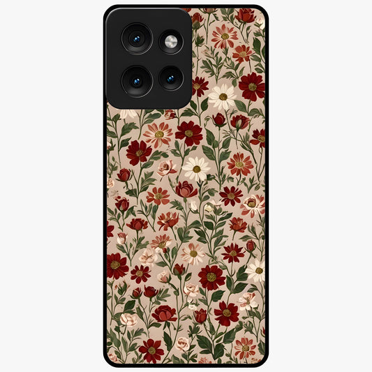 Biege Flower With Leaf Glass Case showing flat back view with soft beige floral artwork and glossy glass finish.