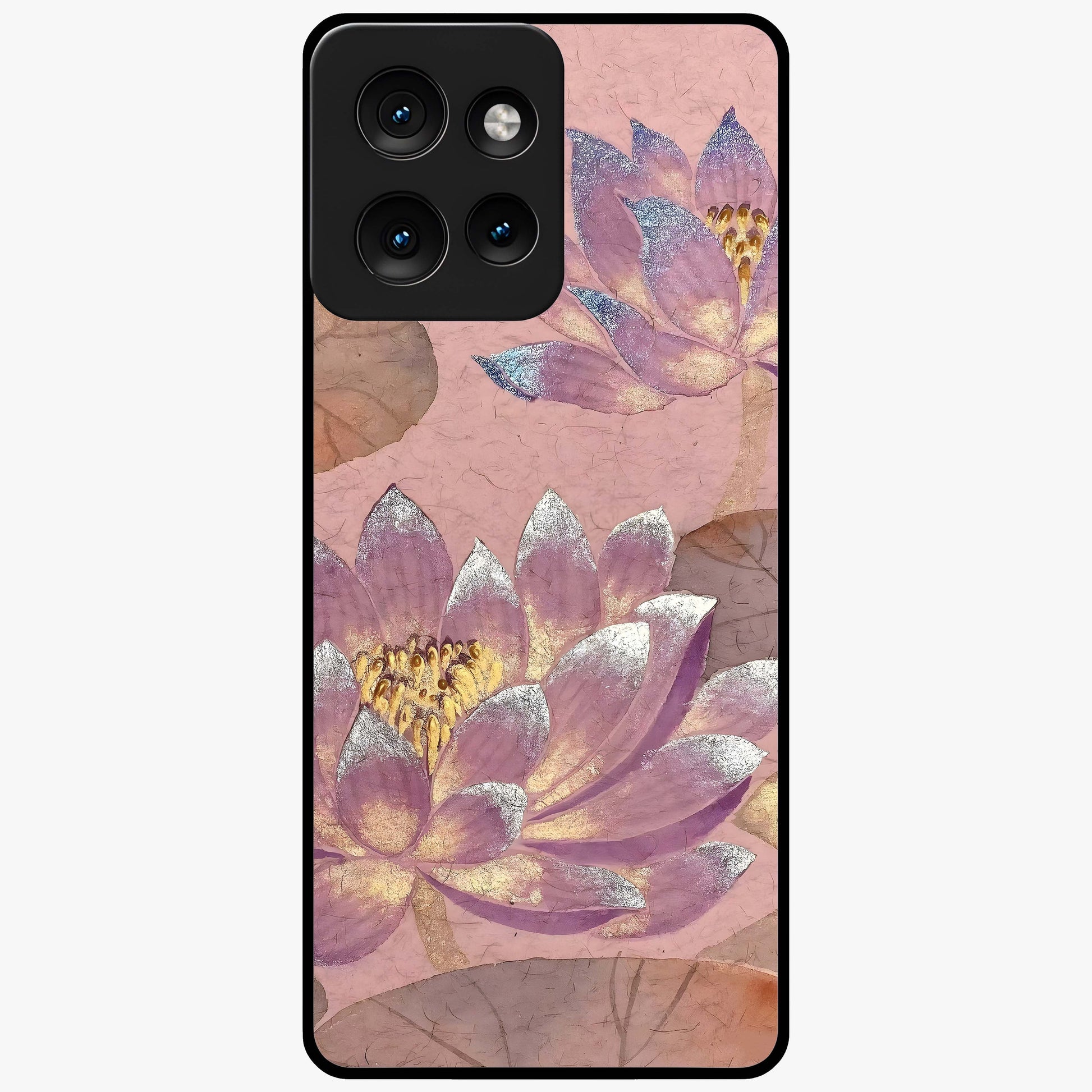 Blossom Mist Lotus Glass Case showing flat back view with serene lotus blossom artwork and glossy glass finish.