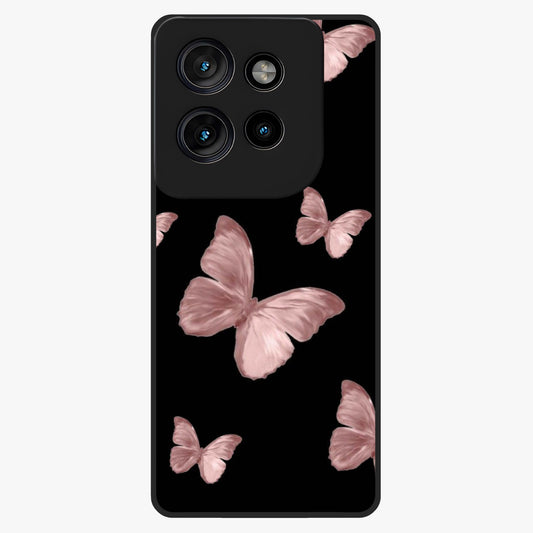 Butterfly Pattern Glass Case showing flat back view with elegant butterfly pattern artwork and glossy glass finish.