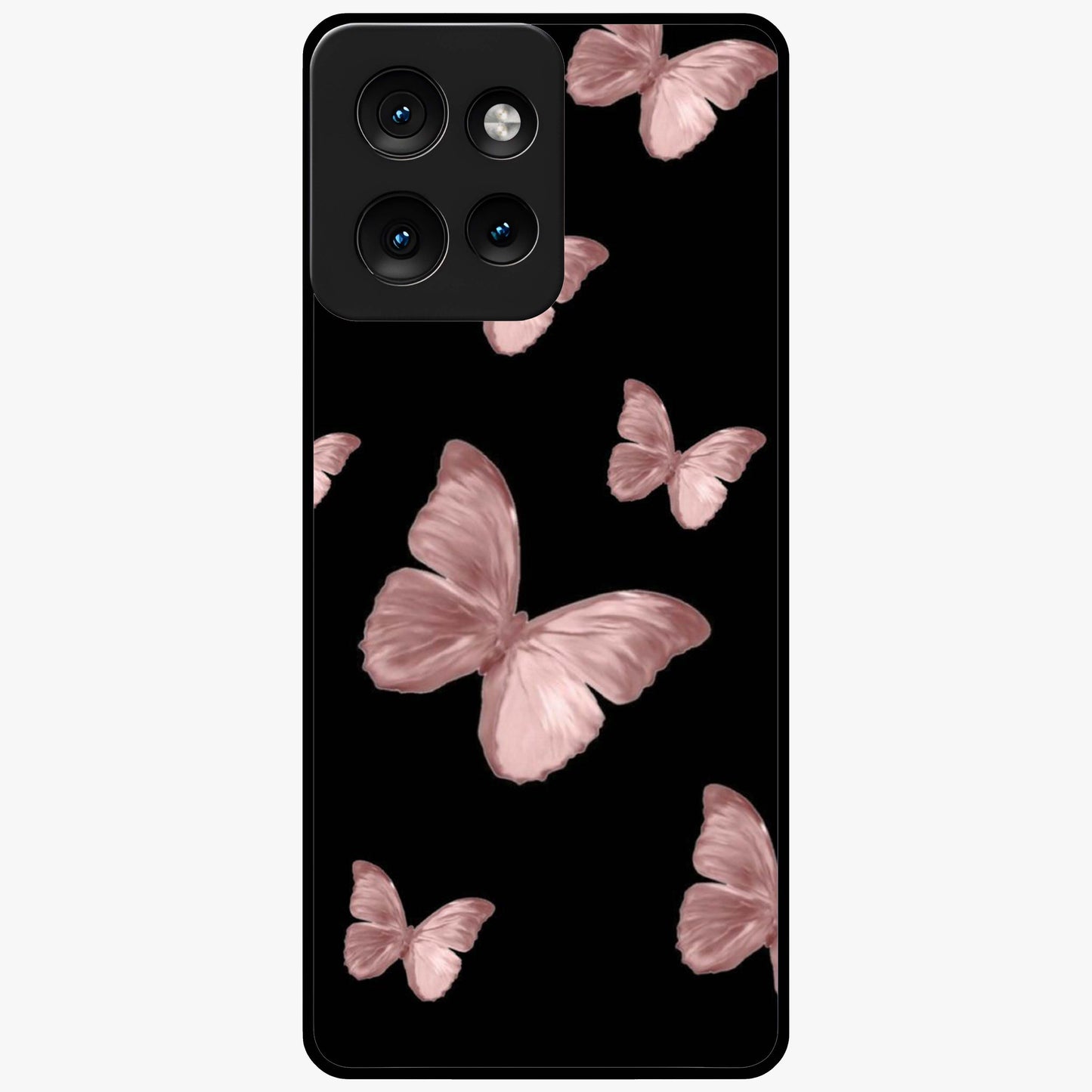 Butterfly Pattern Glass Case showing flat back view with elegant butterfly pattern artwork and glossy glass finish.