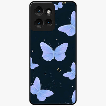 Butterfly With Stars Pattern Glass Case showing flat back view with butterfly and star pattern artwork and glossy glass finish.