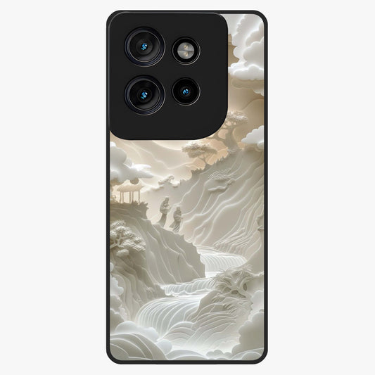 Celestial Origami Glass Case showing flat back view with artistic origami inspired celestial artwork and glossy glass finish.