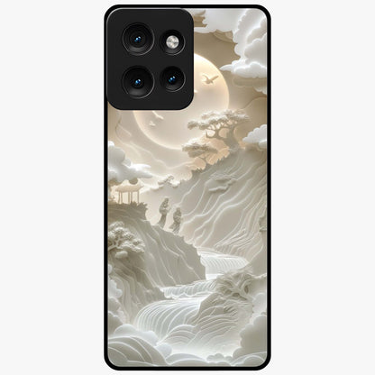 Celestial Origami Glass Case showing flat back view with artistic origami inspired celestial artwork and glossy glass finish.