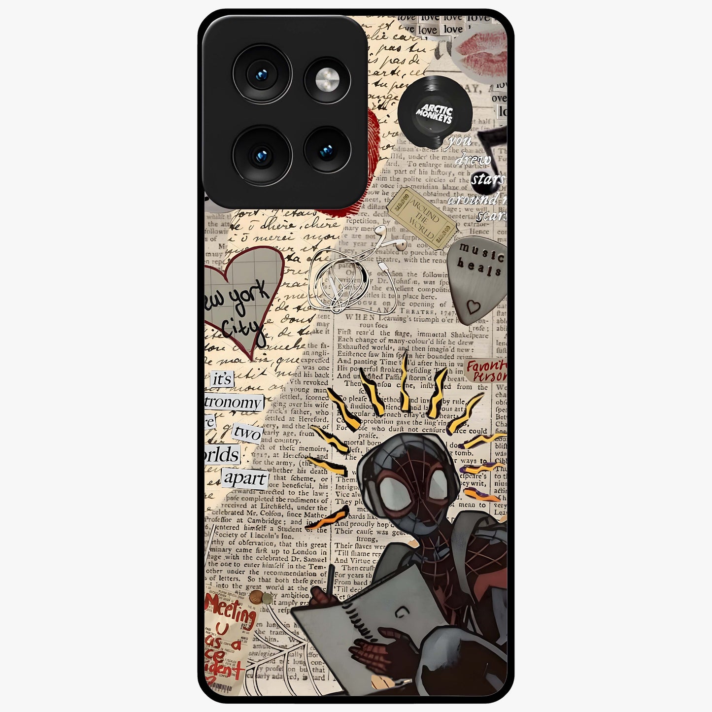 City Dream Sketch Glass Case showing flat back view with artistic city skyline sketch artwork and glossy glass finish.