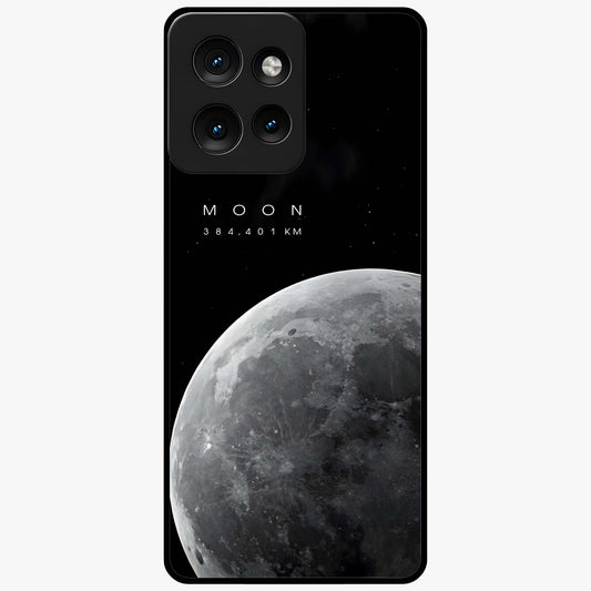 Cosmic Moon Glow Glass Case showing flat back view with glowing moon artwork and glossy glass finish.