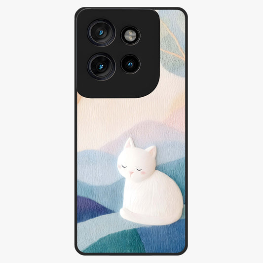 Cotton Dream Cat Glass Case showing flat back view with soft dreamy cat artwork and glossy glass finish.