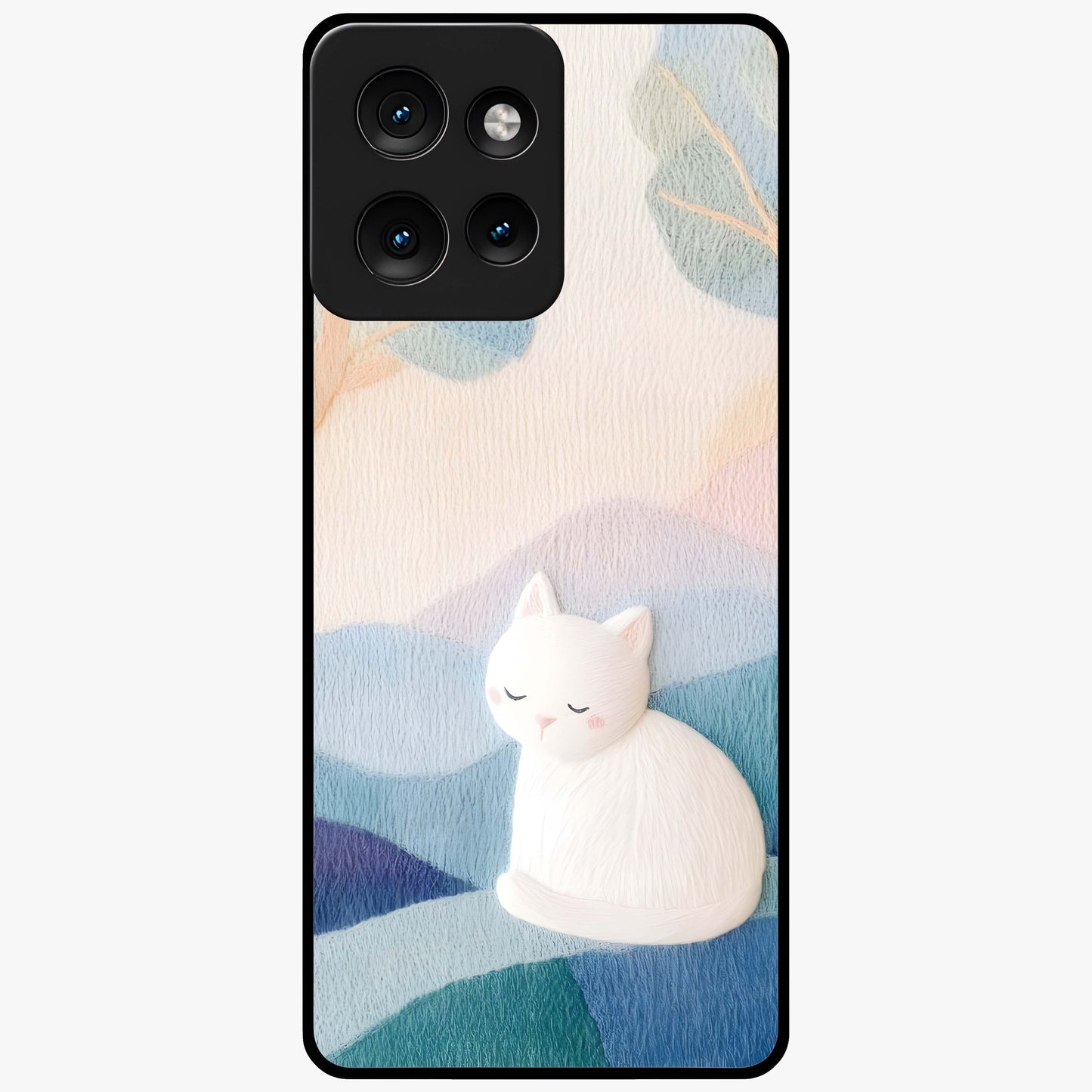 Cotton Dream Cat Glass Case showing flat back view with soft dreamy cat artwork and glossy glass finish.
