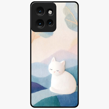 Cotton Dream Cat Glass Case showing flat back view with soft dreamy cat artwork and glossy glass finish.
