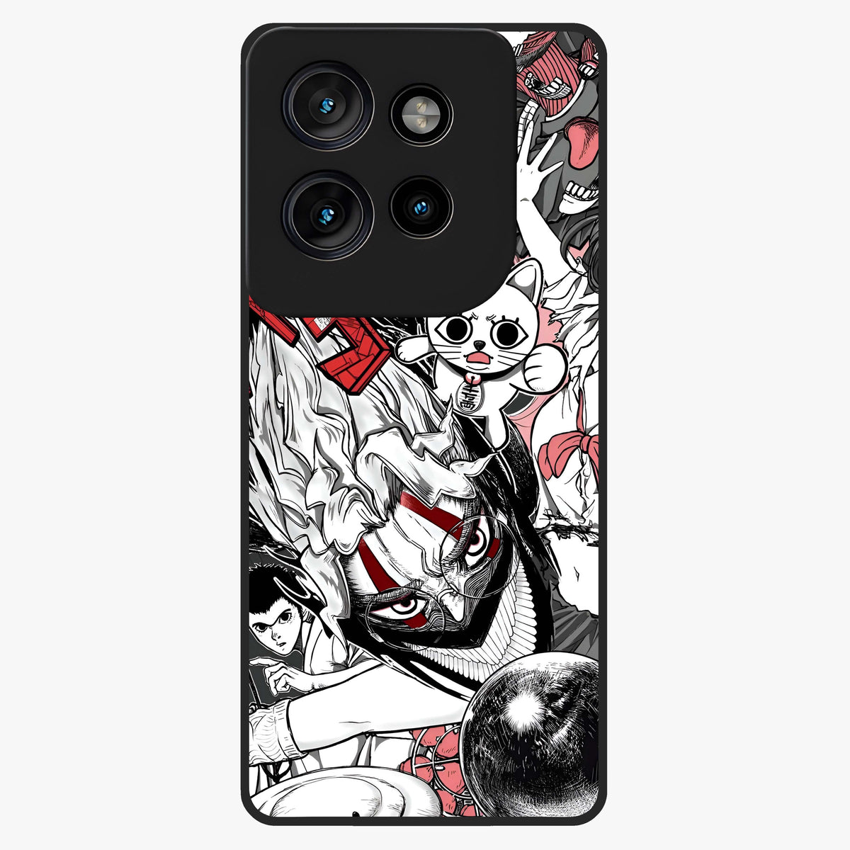 Crimson Chaos Panel Glass Case showing flat back view with bold crimson abstract artwork and glossy glass finish.