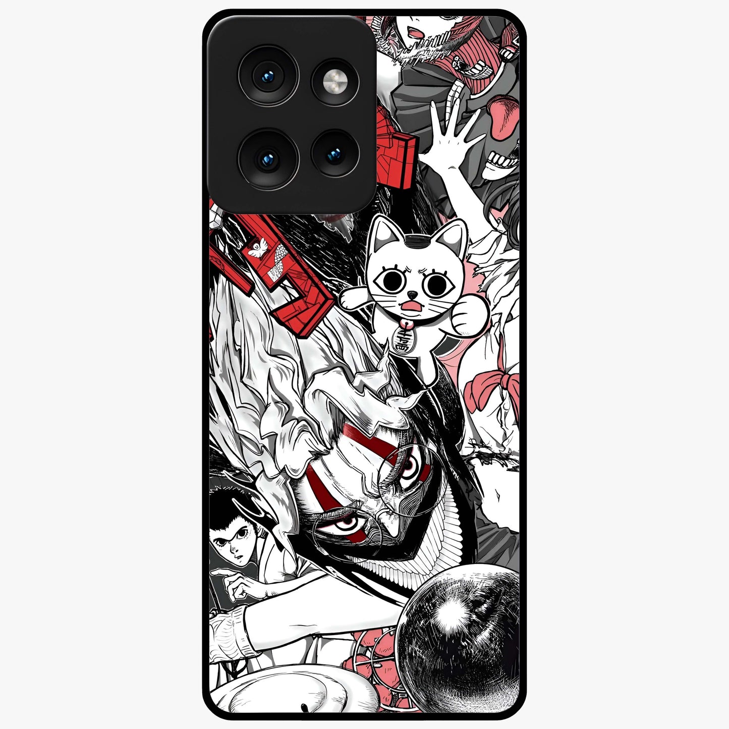 Crimson Chaos Panel Glass Case showing flat back view with bold crimson abstract artwork and glossy glass finish.