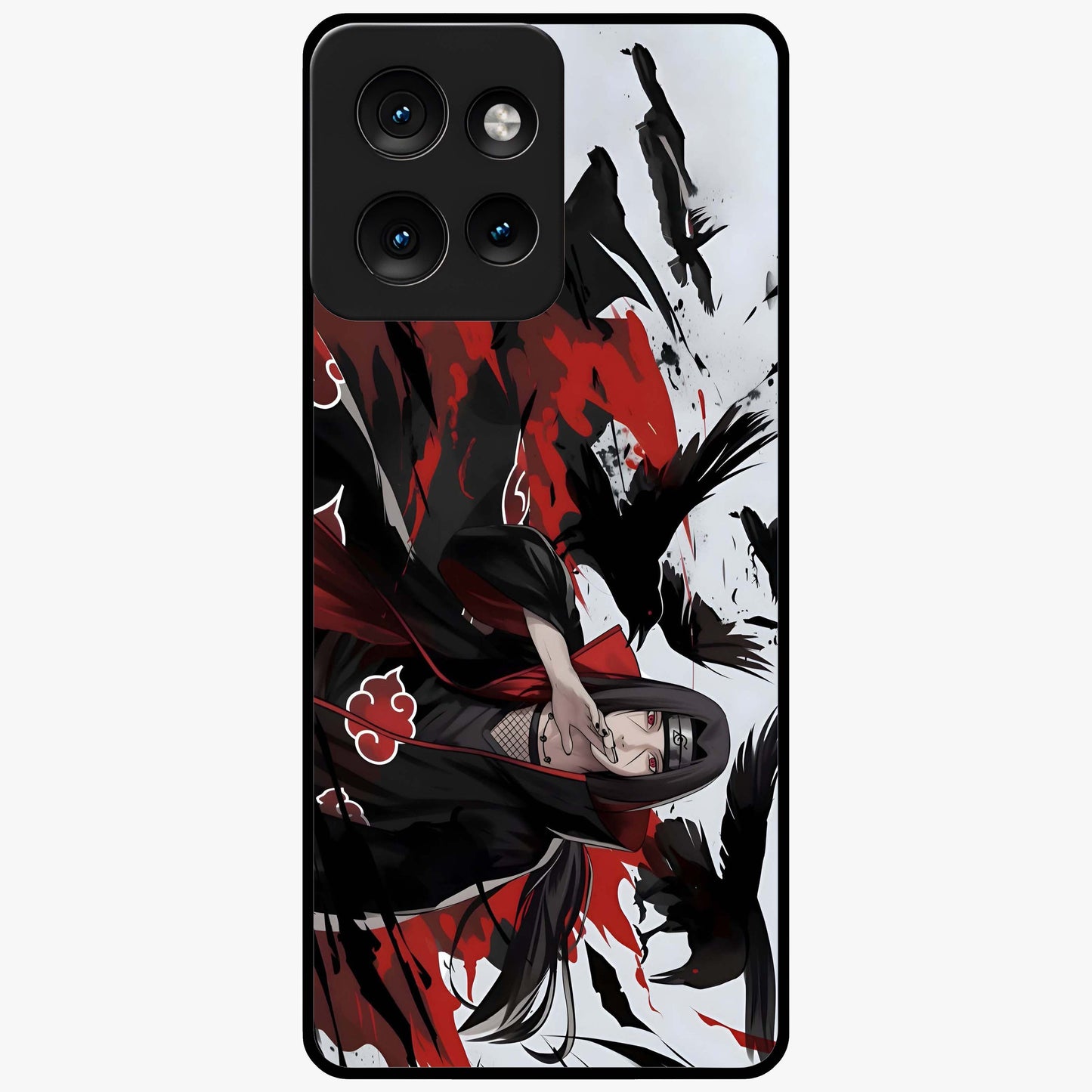 Crimson Crow Illusion Glass Case showing flat back view with artistic crow illusion artwork and glossy glass finish.