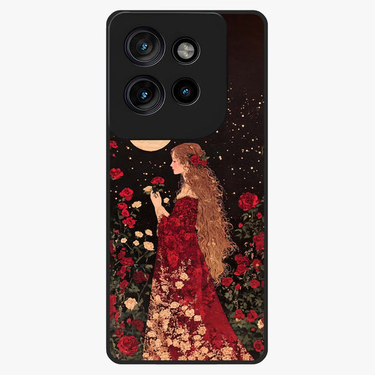 Crimson Dreams Glass Case showing flat back view with dreamy crimson artwork and glossy glass finish.
