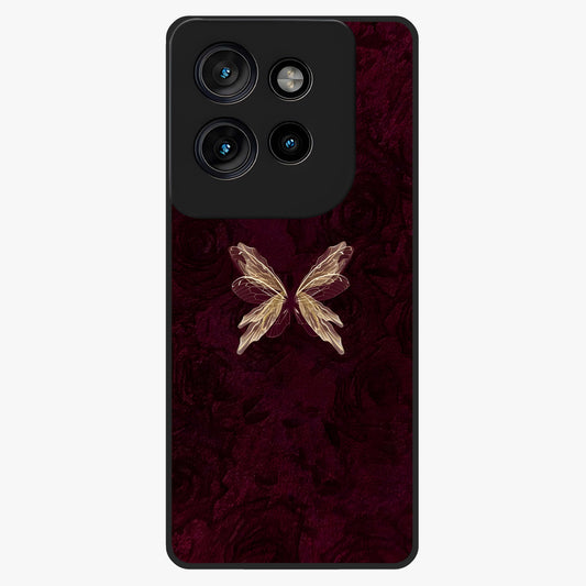 Crimson Fade Butterfly Glass Case showing flat back view with fading butterfly artwork and glossy glass finish.
