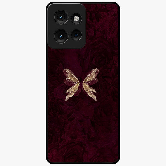 Crimson Fade Butterfly Glass Case showing flat back view with fading butterfly artwork and glossy glass finish.