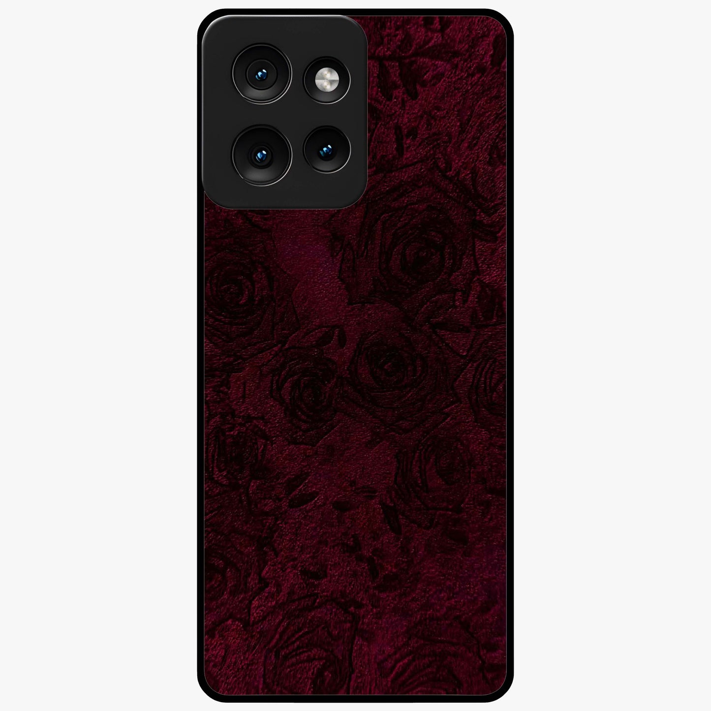 Crimson Fade Flow Glass Case showing flat back view with flowing crimson gradient artwork and glossy glass finish.