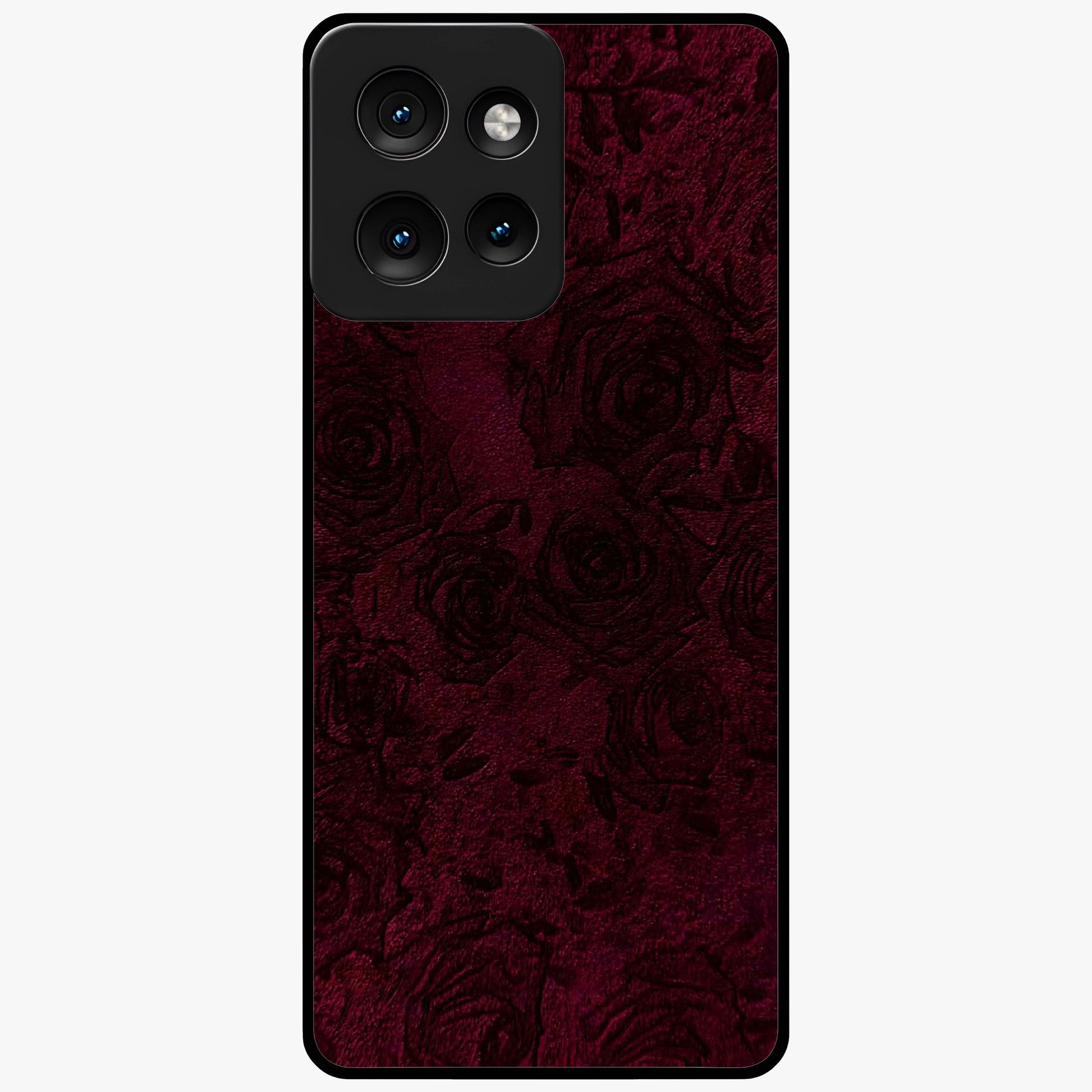 Crimson Fade Flow Glass Case showing flat back view with flowing crimson gradient artwork and glossy glass finish.