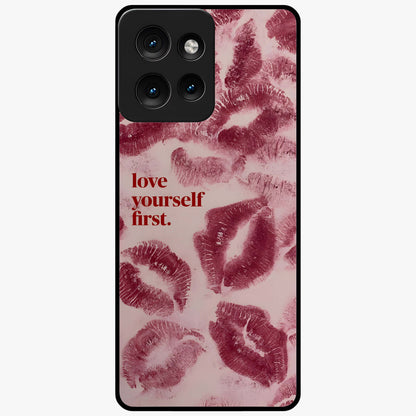 Crimson Kiss Love Glass Case showing flat back view with romantic crimson themed artwork and glossy glass finish.