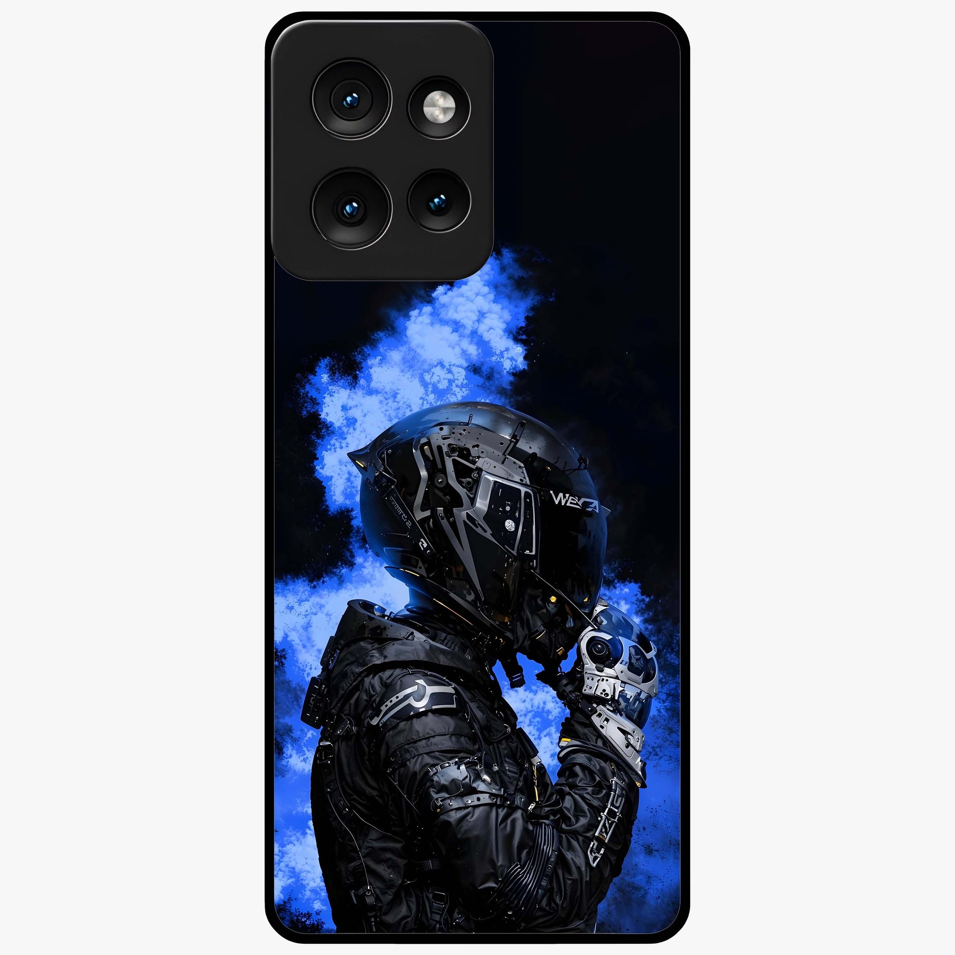 Cyber Sentinel Protocol Glass Case showing flat back view with futuristic cyber themed artwork and glossy glass finish.