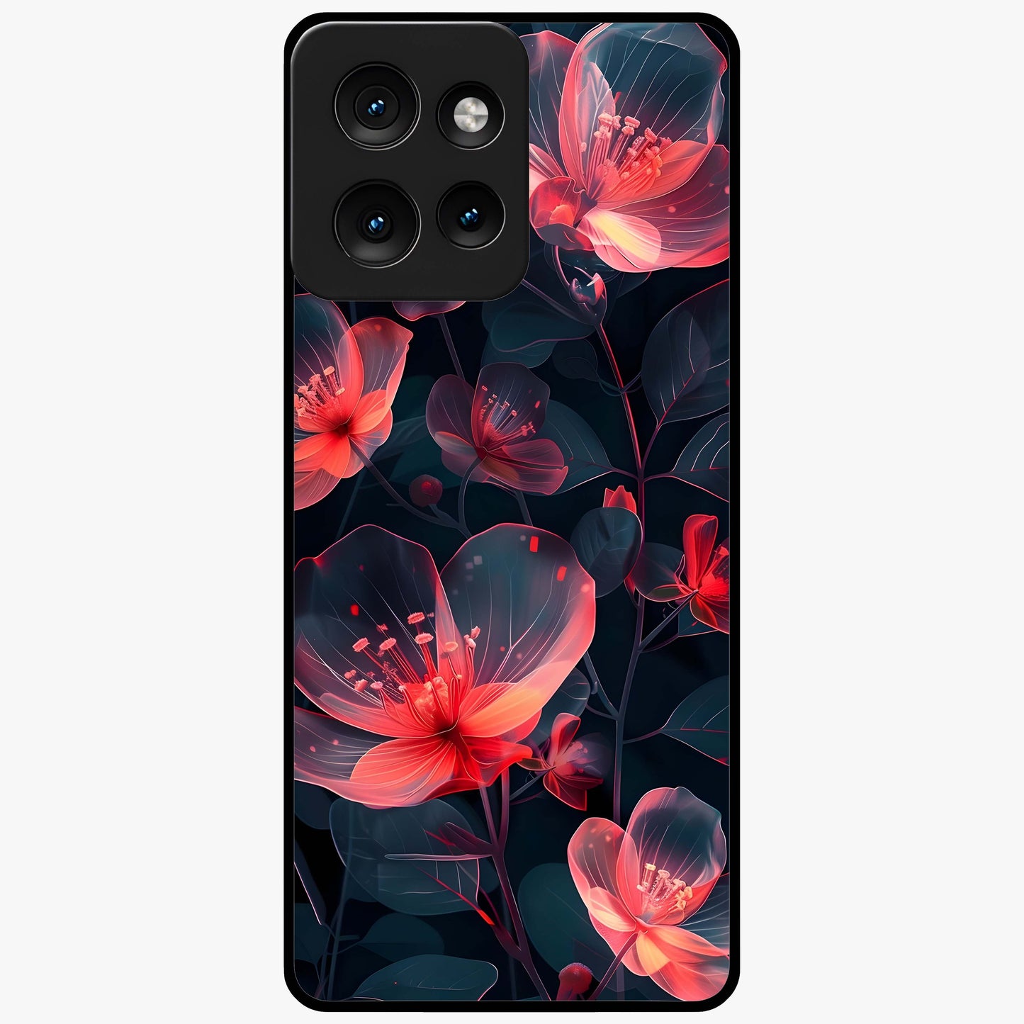 Dark Shade of Flower Glass Case showing flat back view with elegant dark floral artwork and glossy glass finish.