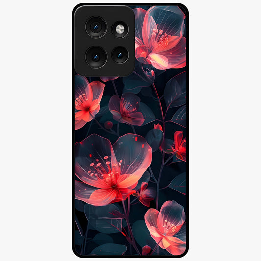 Dark Shade of Flower Glass Case showing flat back view with elegant dark floral artwork and glossy glass finish.