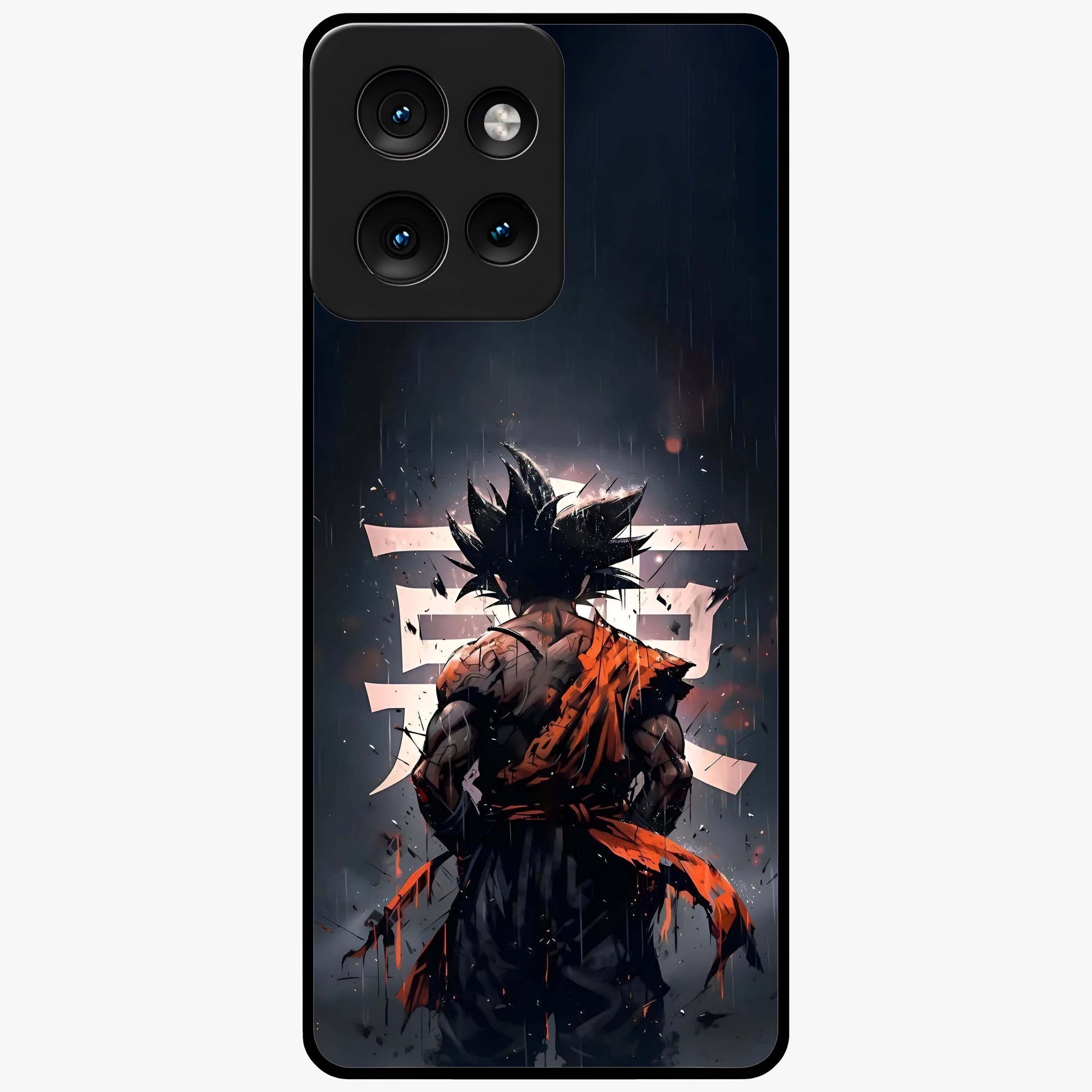 Dark Warrior In Rain Glass Case showing flat back view with warrior artwork in rainy atmosphere and glossy glass finish.