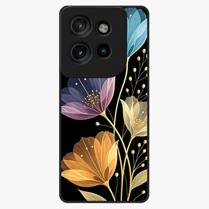 Delicate Multicolor Flowers Glass Case showing flat back view with vibrant floral artwork and glossy glass finish.