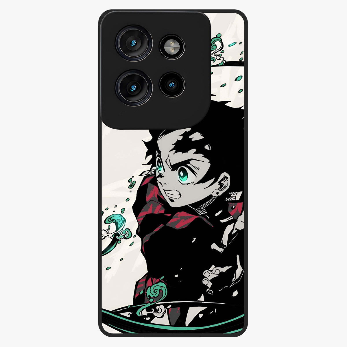 Demon Slayer Glass Case showing flat back view with bold anime inspired artwork and glossy glass finish.