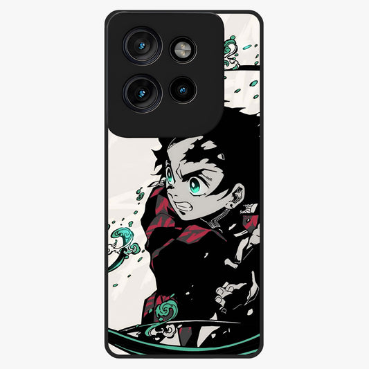 Demon Slayer Glass Case showing flat back view with bold anime inspired artwork and glossy glass finish.