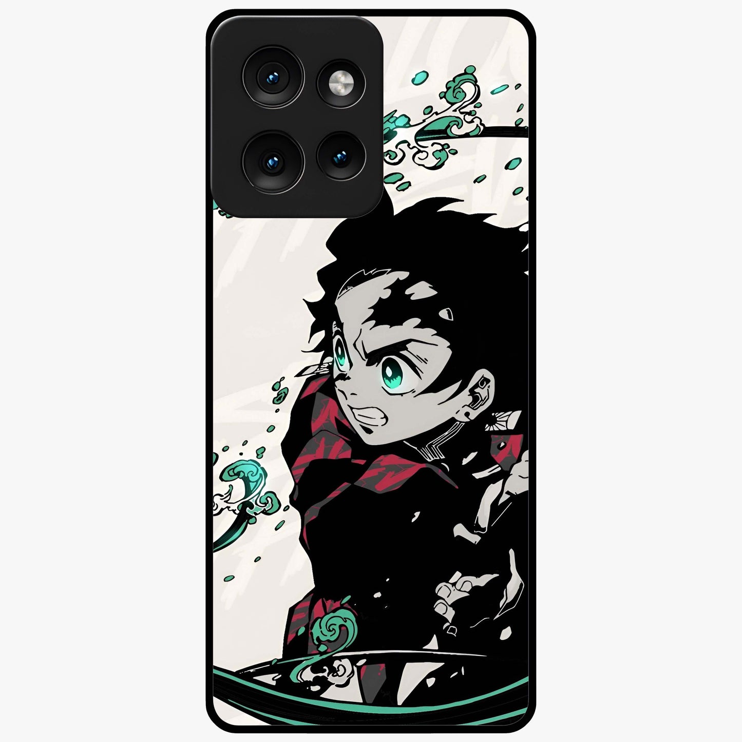 Demon Slayer Glass Case showing flat back view with bold anime inspired artwork and glossy glass finish.