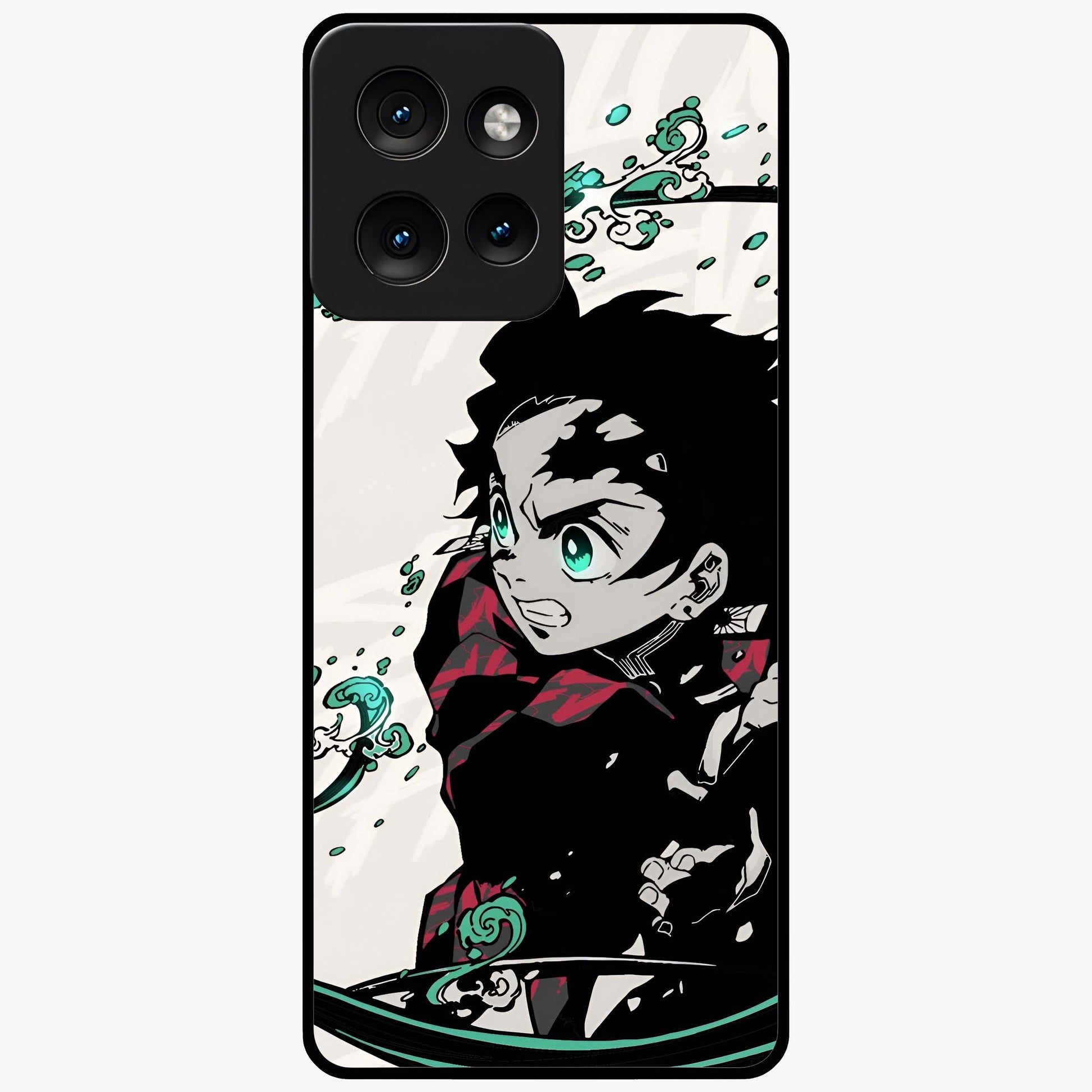 Demon Slayer Glass Case showing flat back view with bold anime inspired artwork and glossy glass finish.