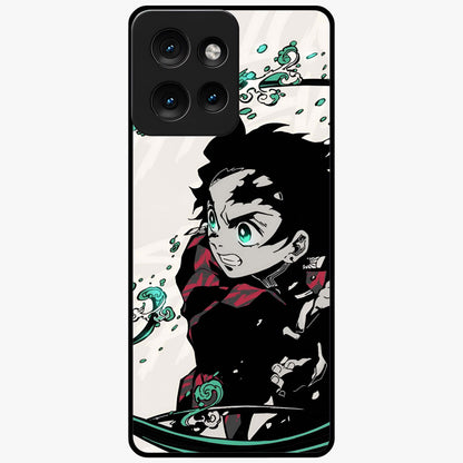 Demon Slayer Glass Case showing flat back view with bold anime inspired artwork and glossy glass finish.