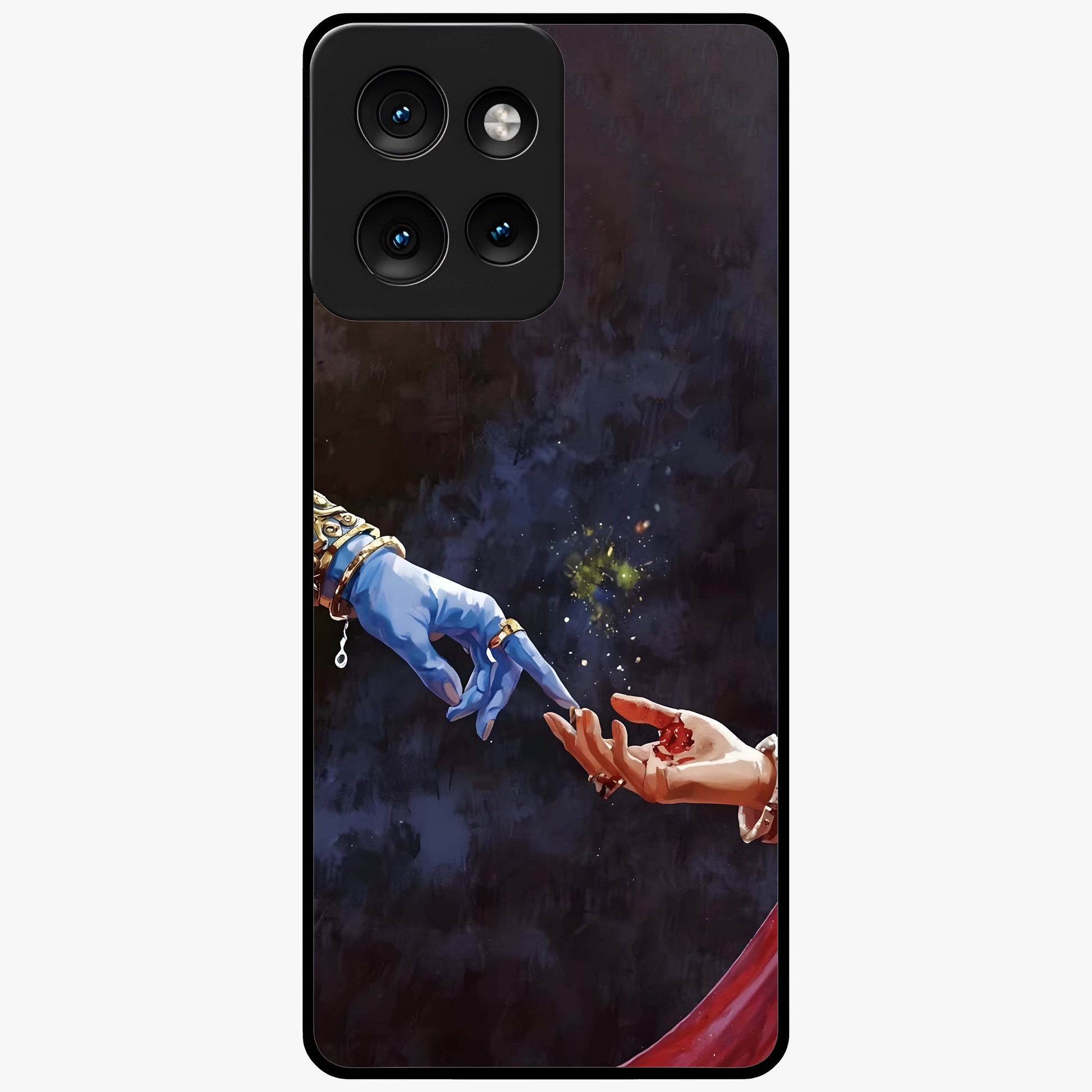 Divine Touch Eternal Glass Case showing flat back view with spiritual themed artwork and glossy glass finish.