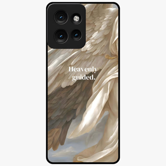 Divine Winged Grace Glass Case showing flat back view with elegant wing inspired artwork and glossy glass finish.