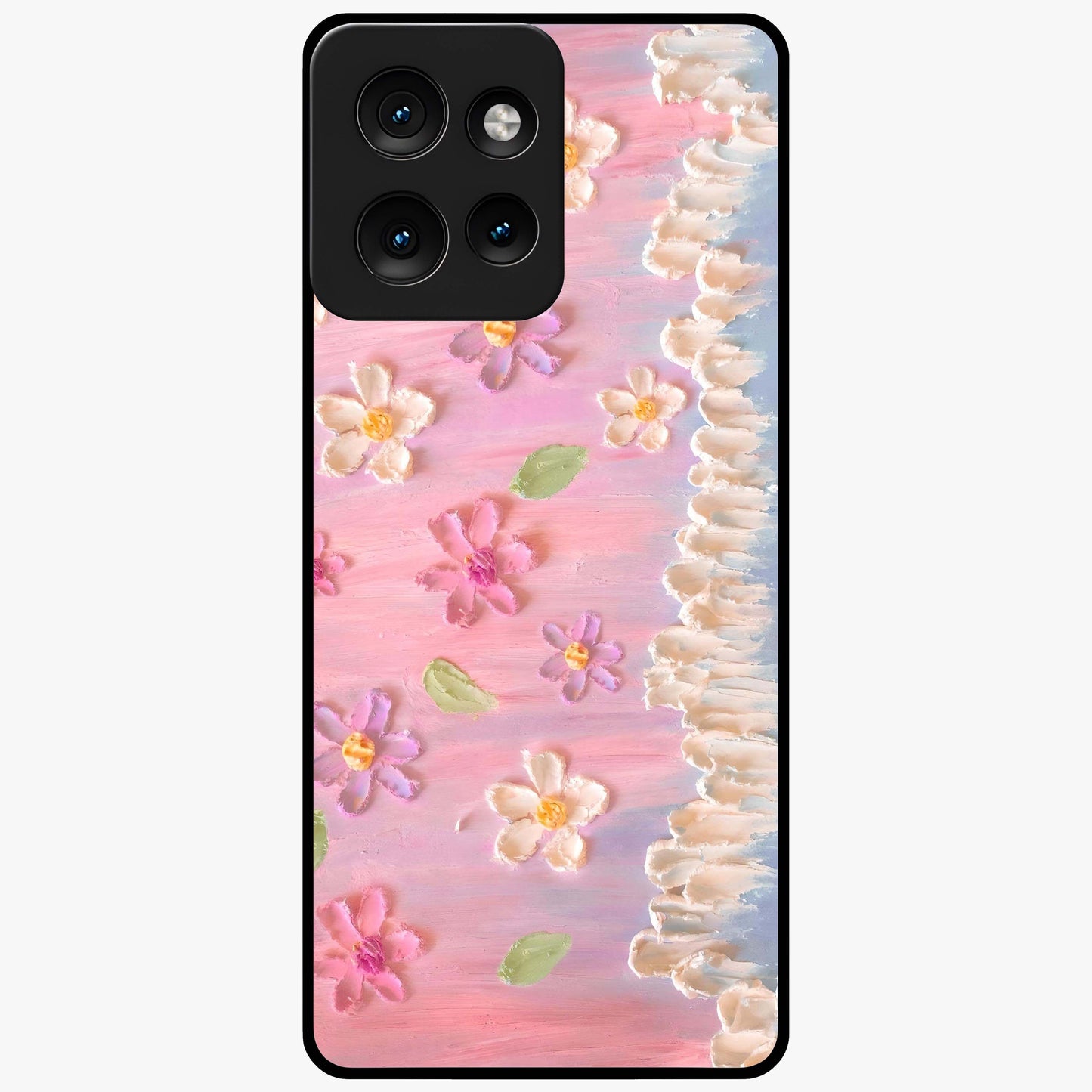 Dreamy Painted Garden Glass Case showing flat back view with artistic painted floral garden artwork and glossy glass finish.