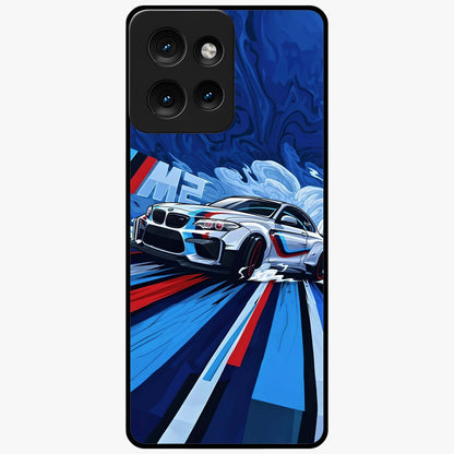 Drift Power Rush Glass Case showing flat back view with dynamic racing inspired artwork and glossy glass finish.