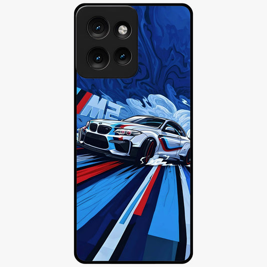 Drift Power Rush Glass Case showing flat back view with dynamic racing inspired artwork and glossy glass finish.
