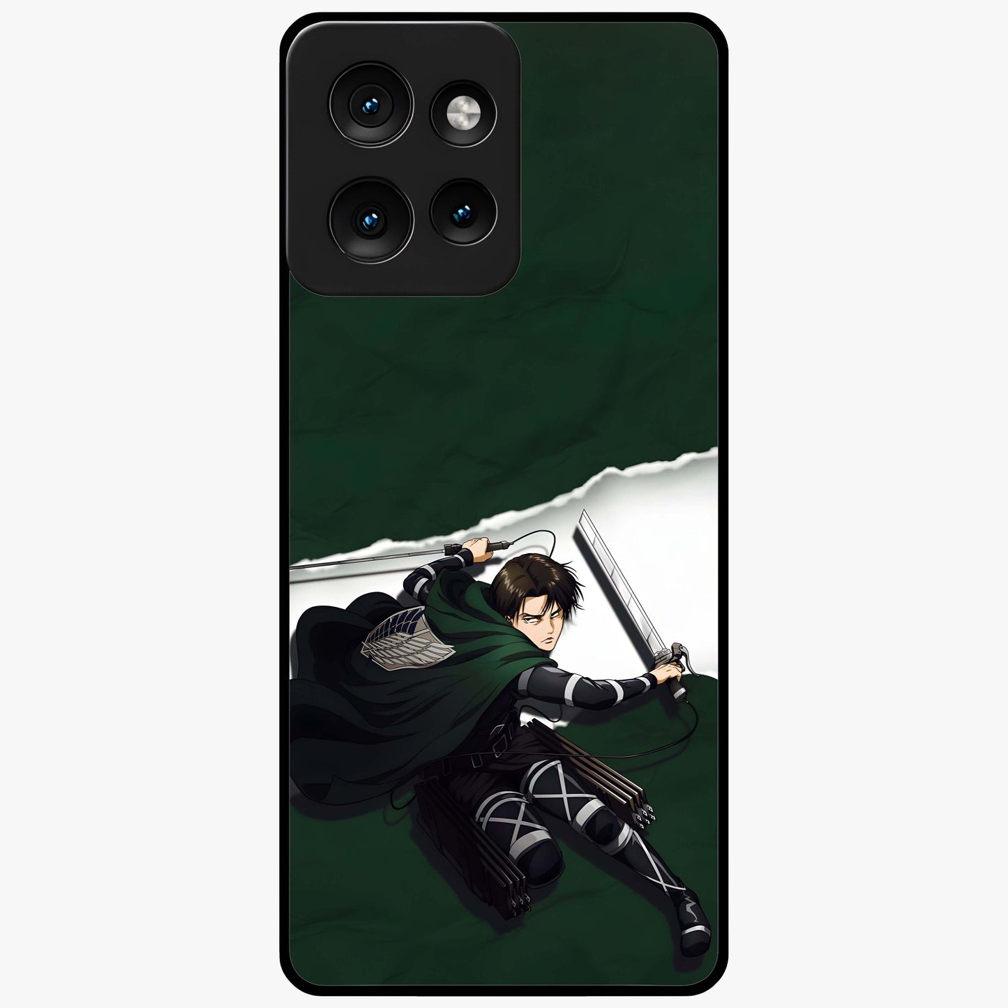 Emerald War Vanguard Glass Case showing flat back view with powerful warrior themed artwork and glossy glass finish.