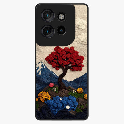 Eternal Nature Tapestry Glass Case showing flat back view with intricate nature tapestry artwork and glossy glass finish.