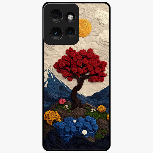 Eternal Nature Tapestry Glass Case showing flat back view with intricate nature tapestry artwork and glossy glass finish.