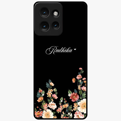 Floral Design With a Custom Personalized Name Glass Case showing flat back view with floral artwork and personalized name design.