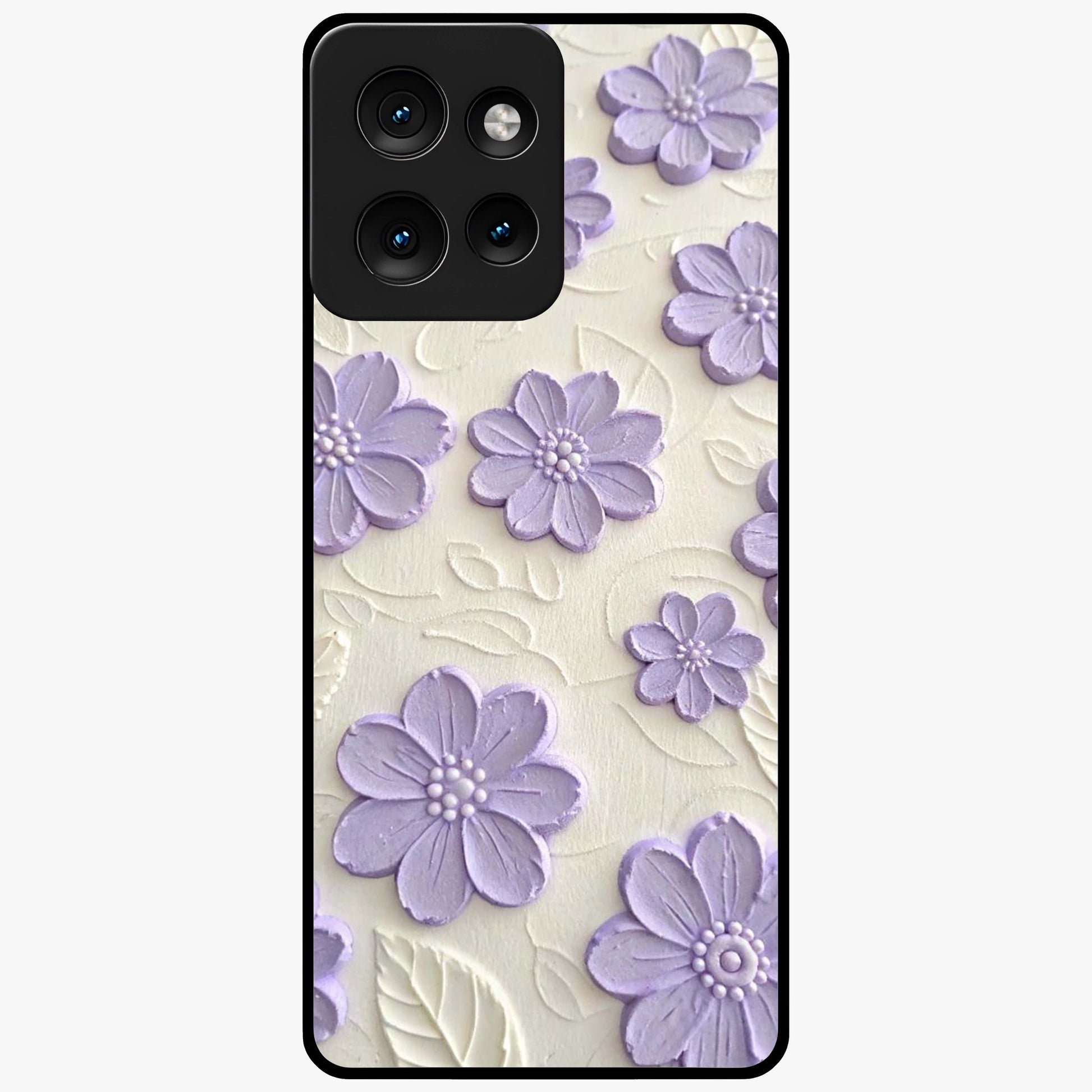 Floral Wall Art With Purple Flowers Glass Case showing flat back view with purple flower artwork and glossy glass finish.